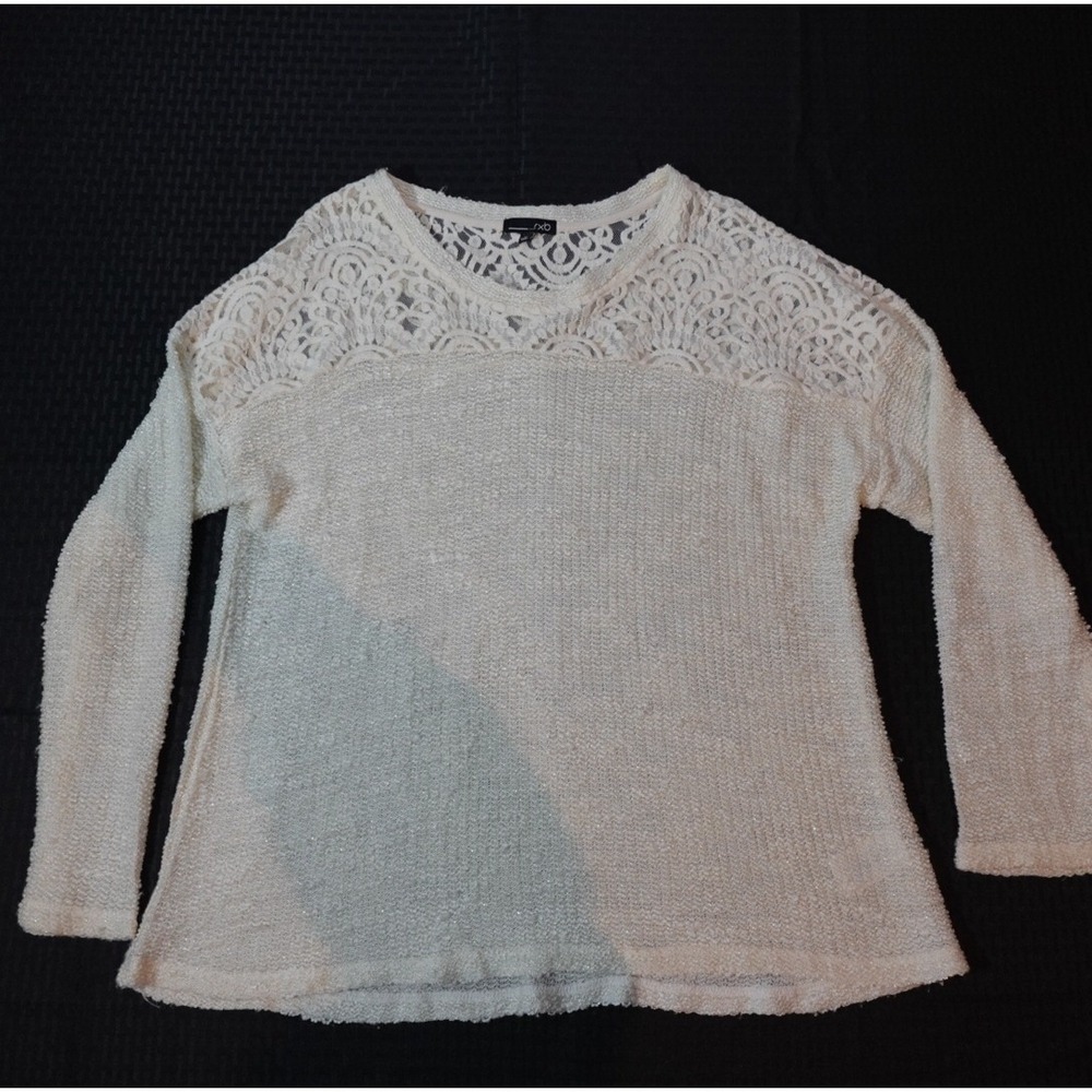 rxb Womens‎ Cream Lace Yoke Knit Sweater XL